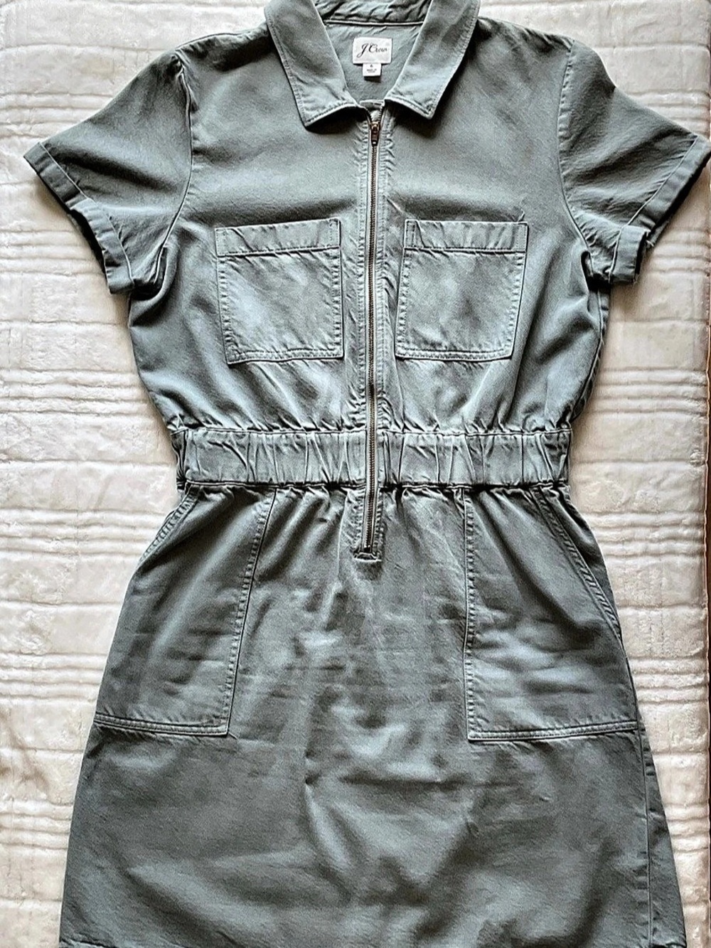 J.Crew Women’s Size 6 Utility Cargo Mini Dress Sage Gray Green Zip Front